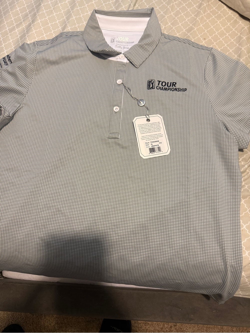 Bobby Jones Graphite Micro-Check Polo with Tour Championship Logo XL Women’s